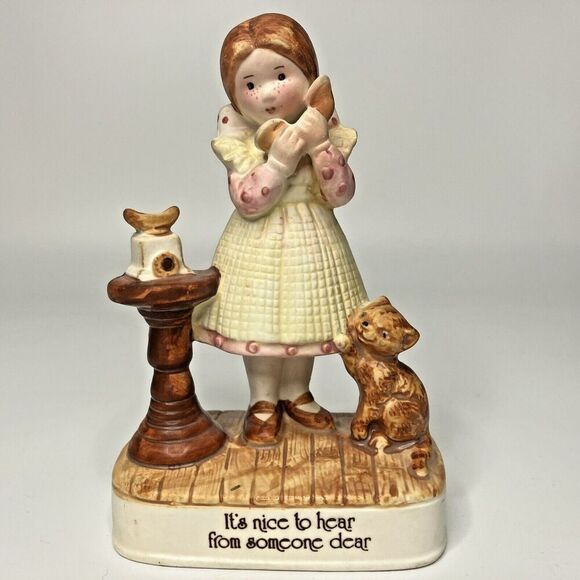 Holly Hobbie Figurine It's Nice to Hear From Someone Dear VTG Yellow Cat Phone - Picture 1 of 6